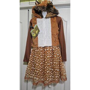 Oh Deer Girls Costume LG Dress Faux Fur Hooded Vest Antlers Face Art Stickers